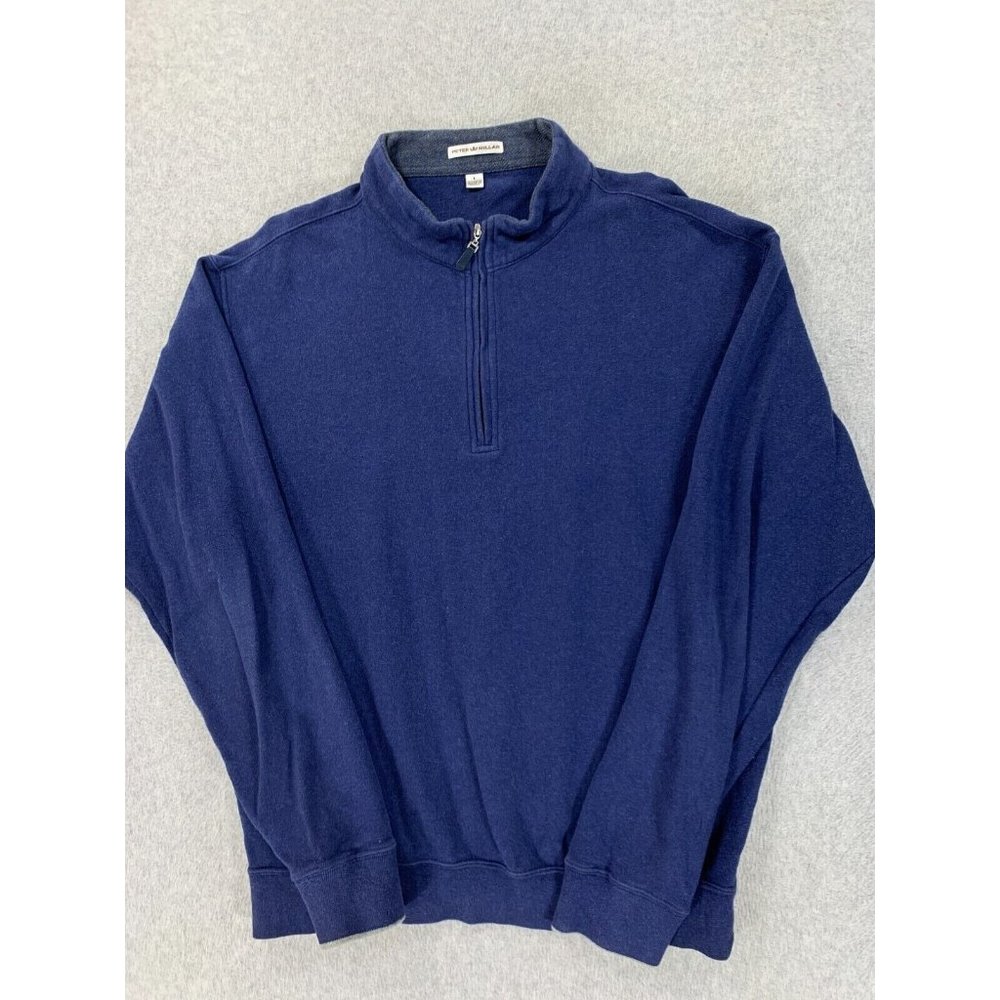Peter Millar 100% Cotton Quarter Zip‎ Pullover Sweater (Men's Large) Blue